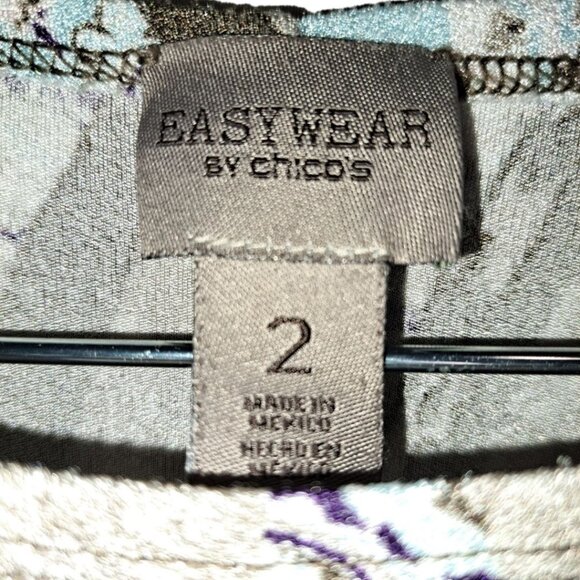 Chico's Easy Wear Brown Beige Turquoise Purple Sleeve Shirt Top Large Leopard - Picture 3 of 4